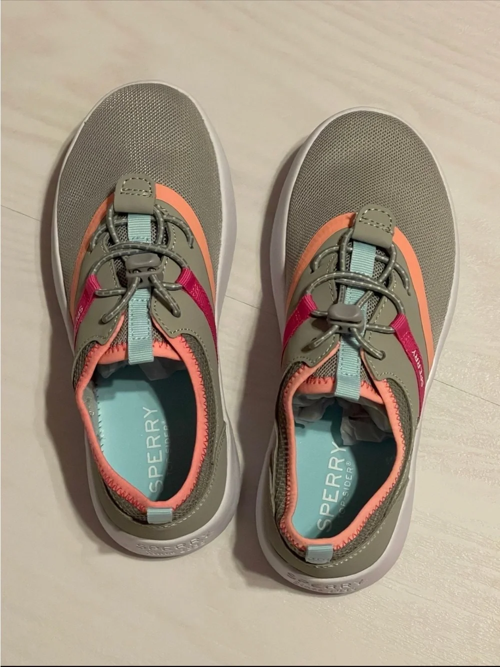 Sperry Kids Olive Water Shoes with Coral & Pink Trim